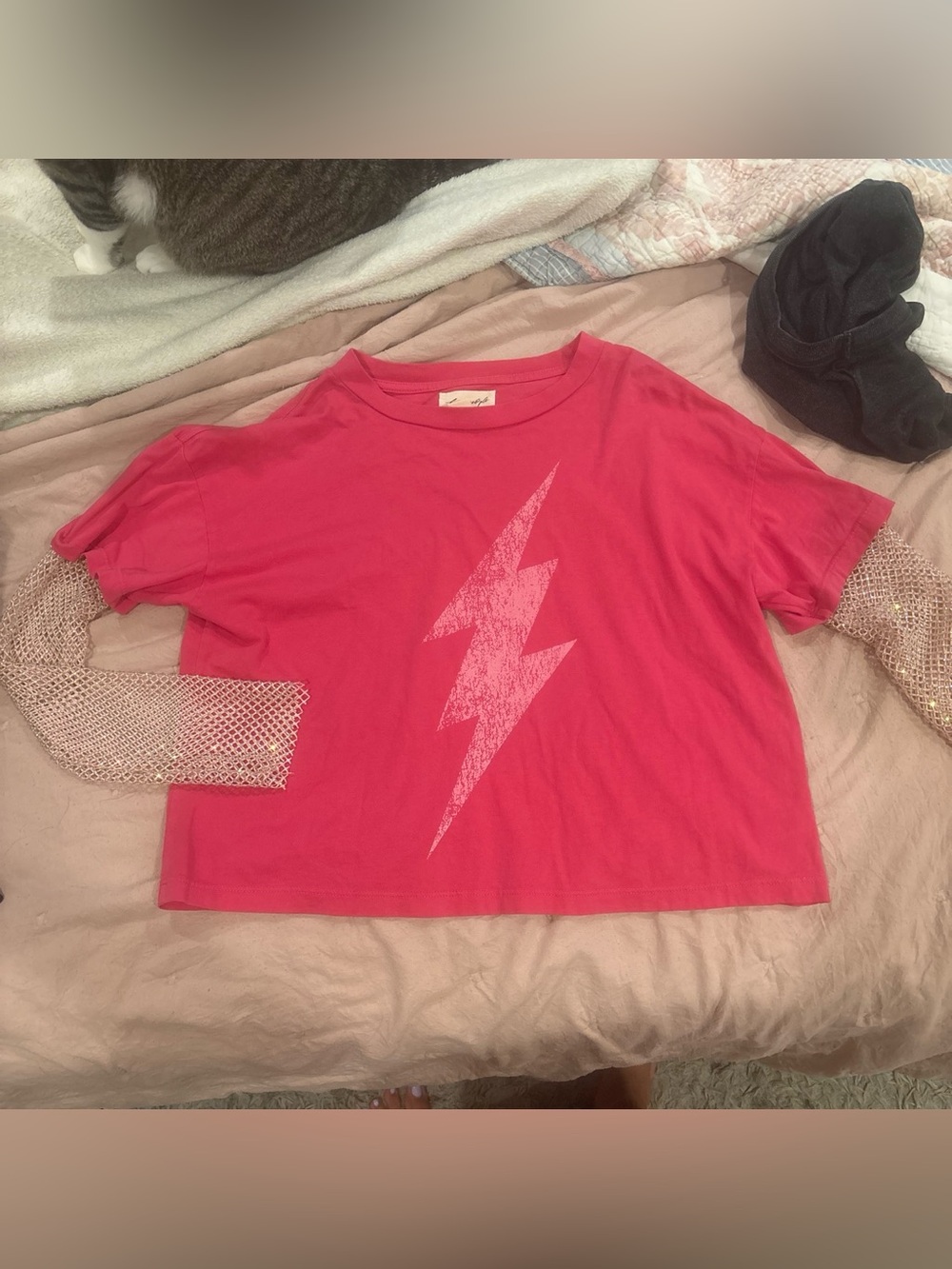 Girls' Hot Pink Lightning Bolt Layered Tee